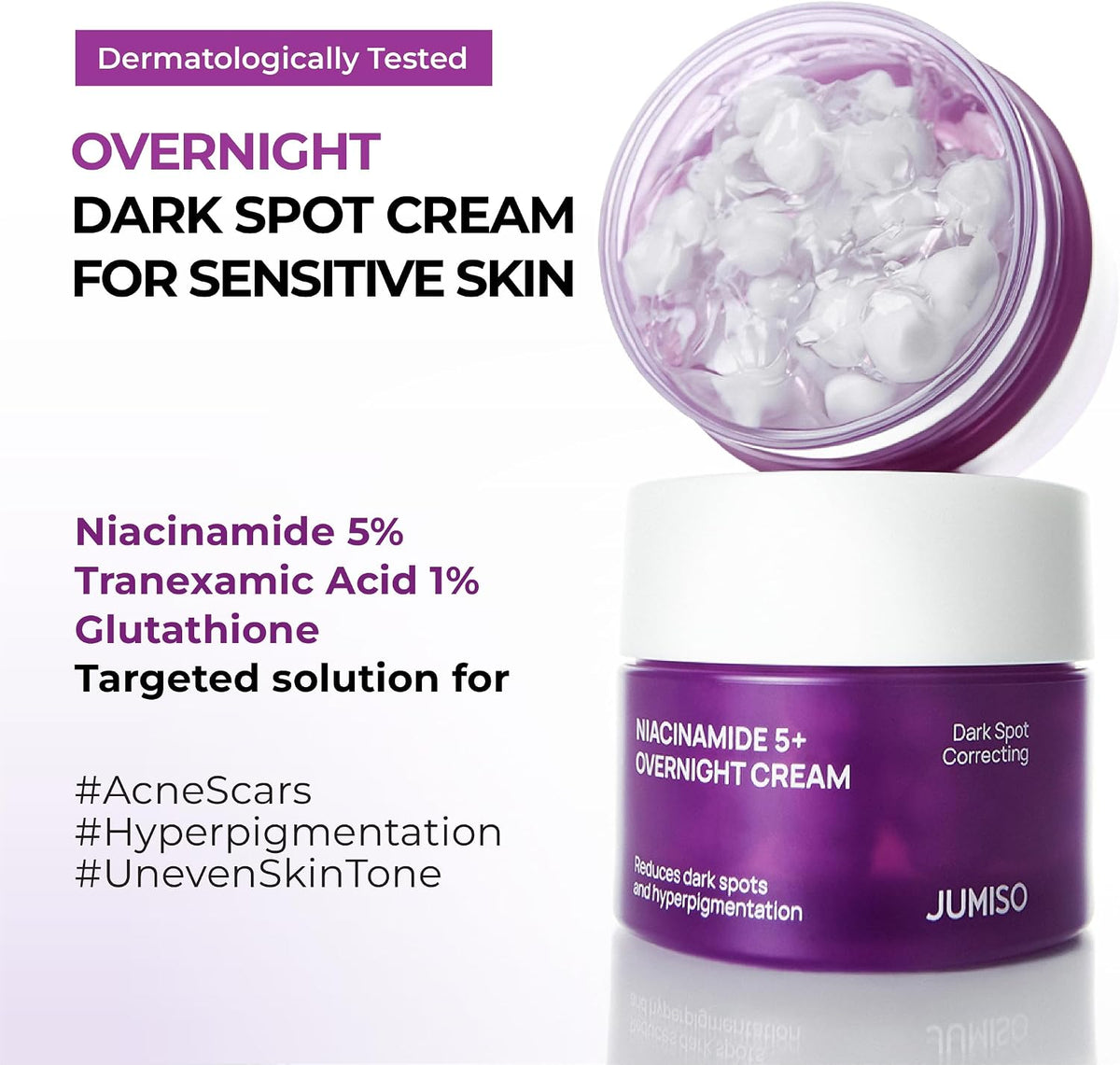 Jumiso Niacinamide 5+ Overnight Capsule Cream jar texture with capsules