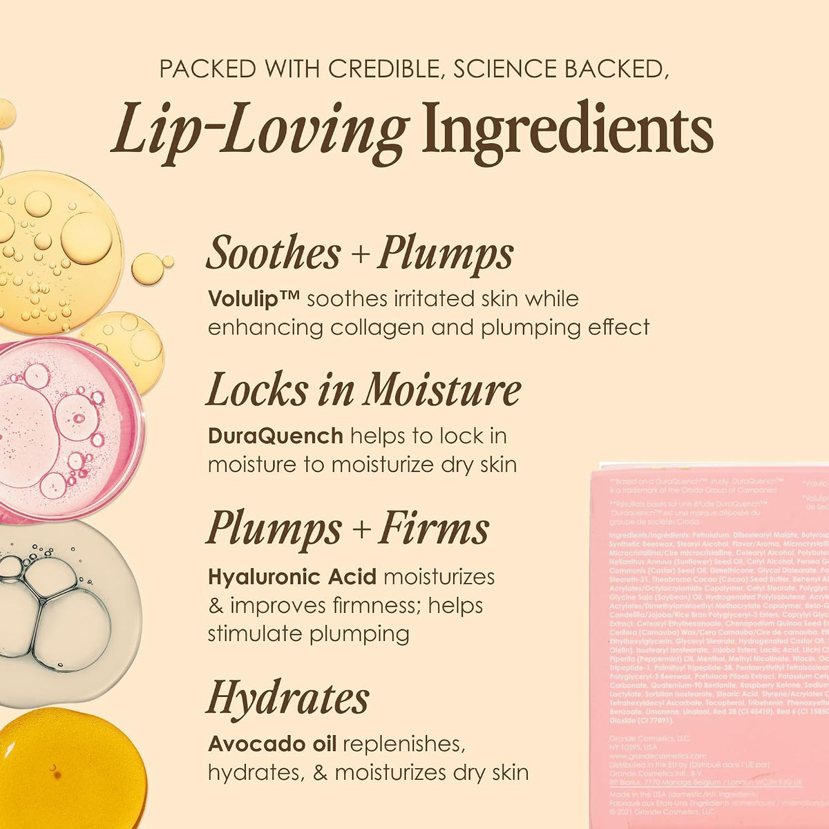 Grande Cosmetics GrandePOUT Plumping Lip Mask side angle and size reference