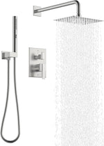 KENES Brushed Nickel Shower Head and Handle Set, Square Shower Faucet Set | Shower Faucet with 10-Inch Rain Shower Head, Square Shower System, Valve Included, Lead-Free cUPC & NSF Certified, Stainless - Image 11