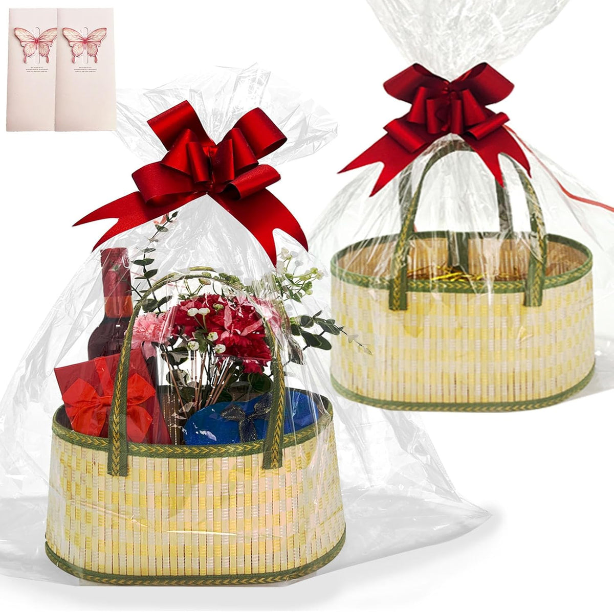 Bsenogou VDKO woven bamboo gift basket kit front view filled with elegant holiday gifts