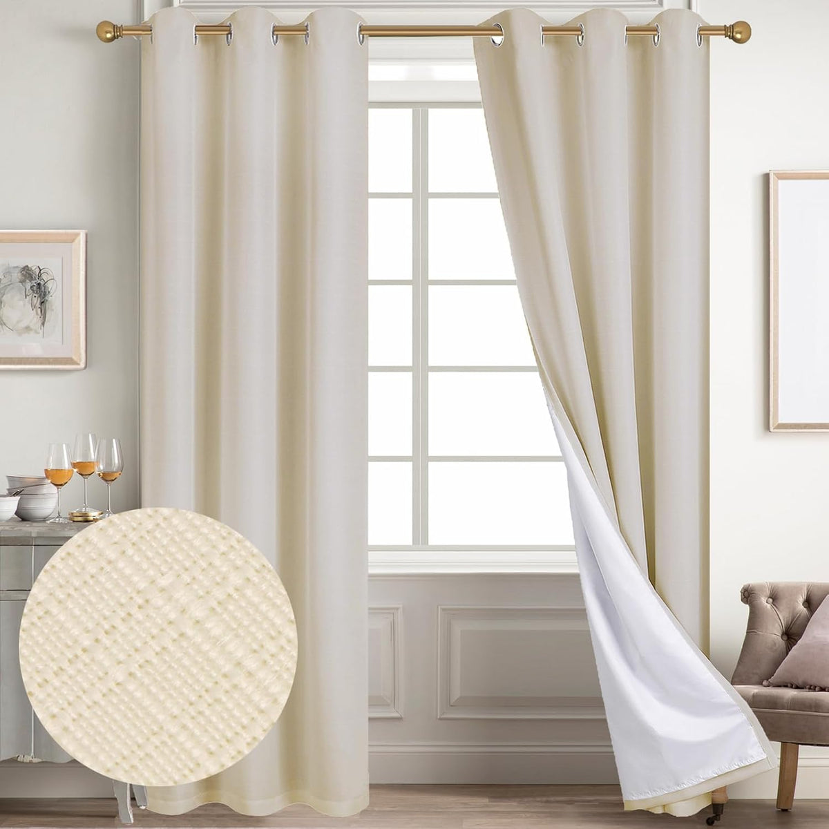 Diraysid 100% Blackout Curtains Black Linen Curtains for Bedroom Grommet Thermal Insulated Room Darkening Drapes (2 Panels, W38 x L84 Inch) - Image 10