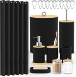 Pliow black bathroom accessories set front view showing complete 22 piece premium home organization collection