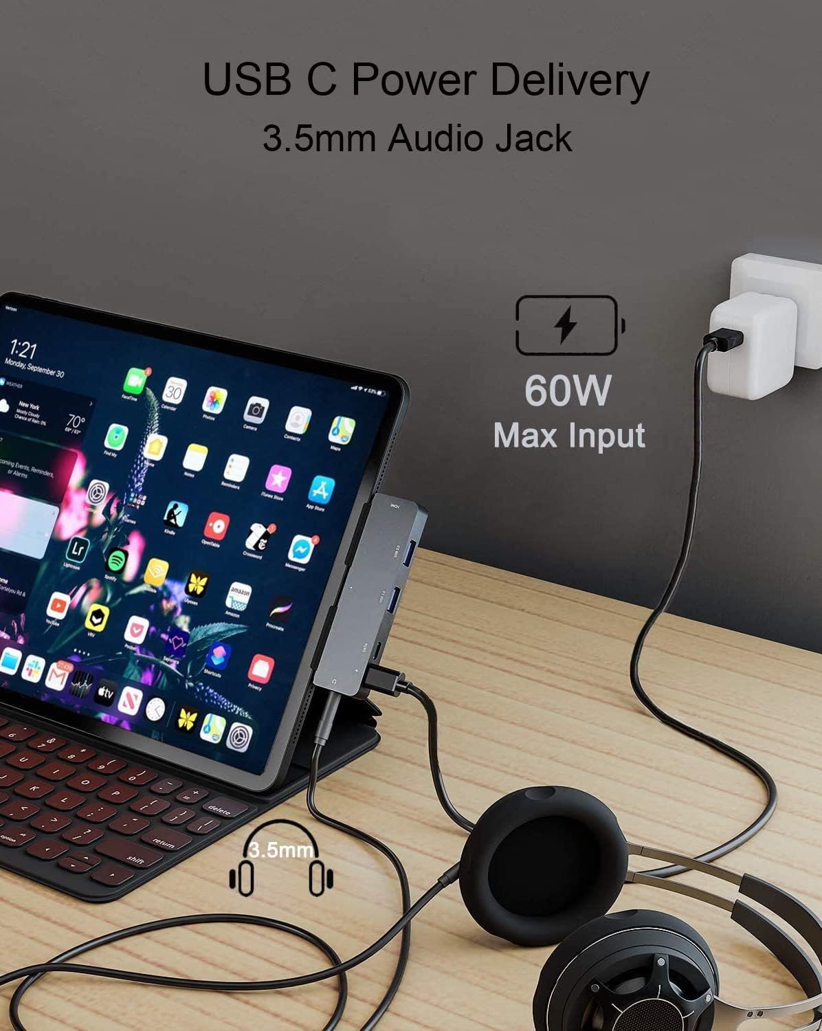 iPad Pro USB C Hub Adapter, 7-in-1 Hub, 4K@60Hz HDMI, SD/TF, 3.5mm, 60W PD - Image 4