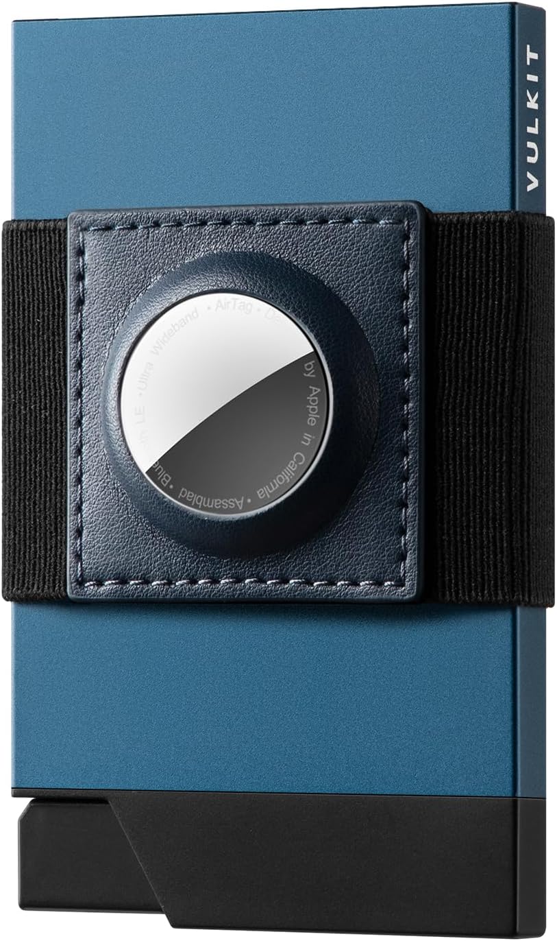 VULKIT pop up card holder front view with navy aluminum finish