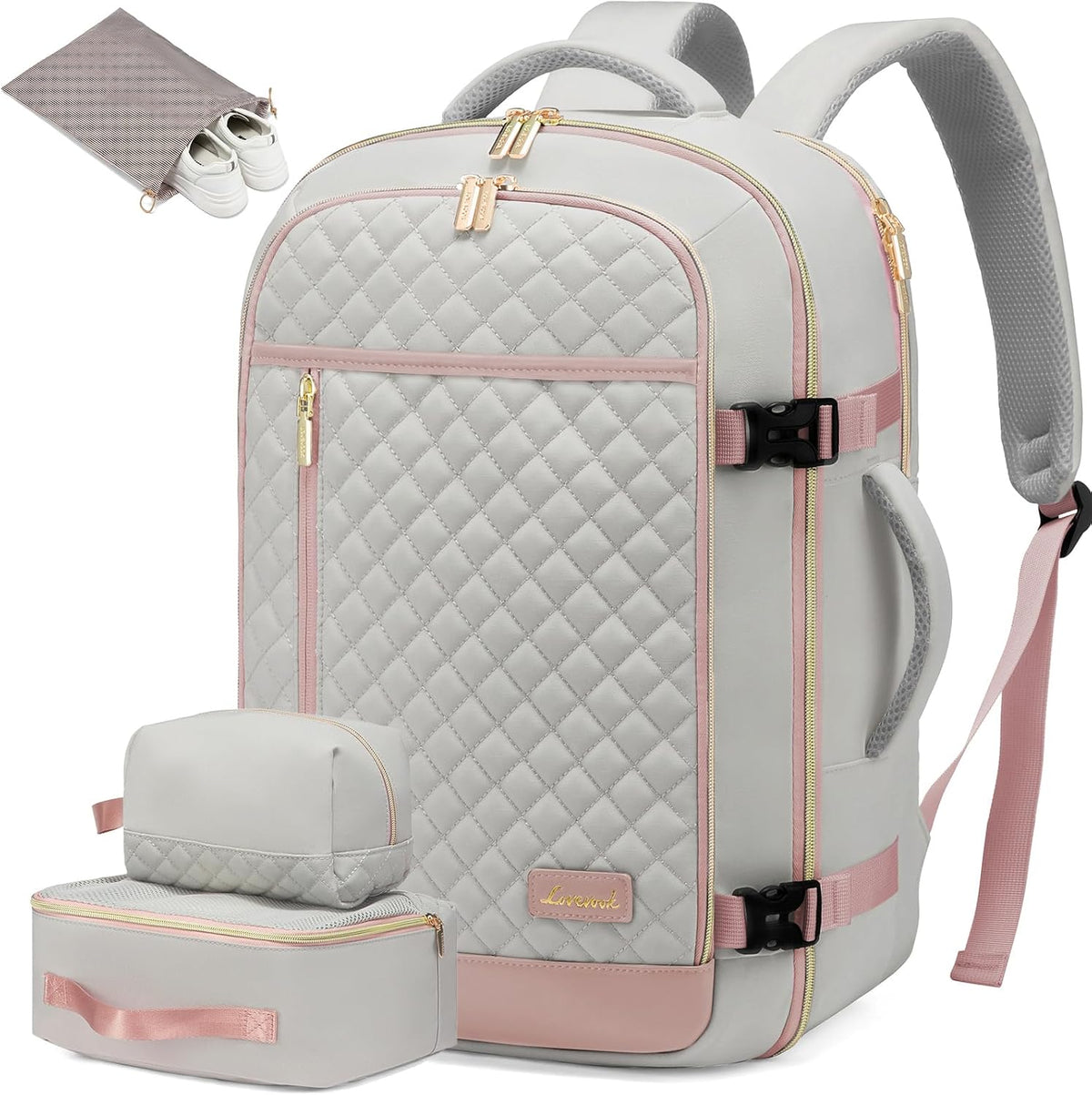 LOVEVOOK Large Travel Backpack for Women, 40L Carry on Backpack for Airplanes,TSA Personal Item Travel Bag fits 17" Laptop,Travel Essentials Carry On Bag Flight Approved with 3 Packing Cubes - Image 9