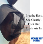 View of mane opening on horse fly mask for clear vision