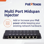 PoE Texas 8-port PoE injector rear LAN and power ports