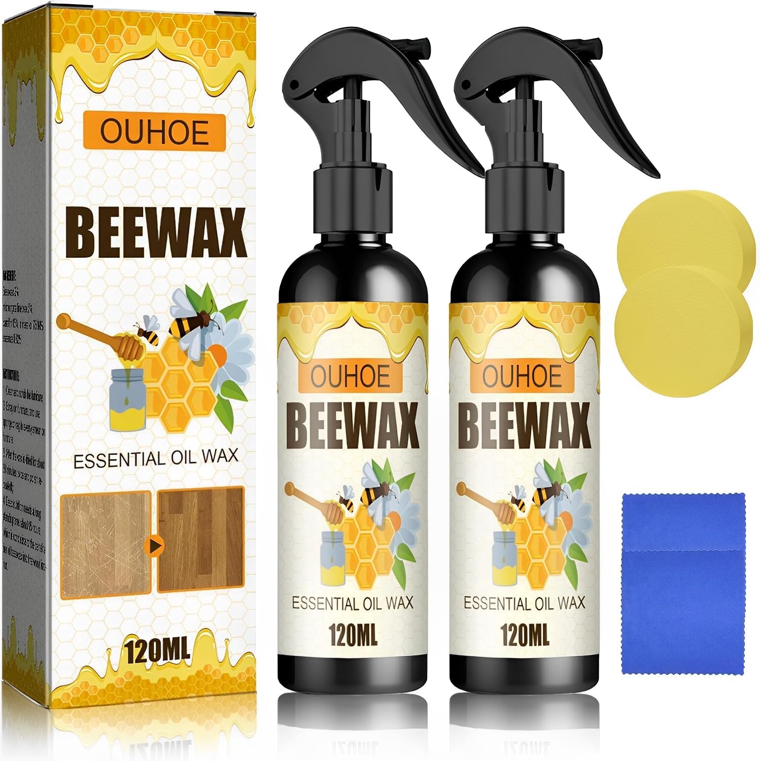 Biaoyun Natural Beeswax Care Spray and Restorer front view set of two