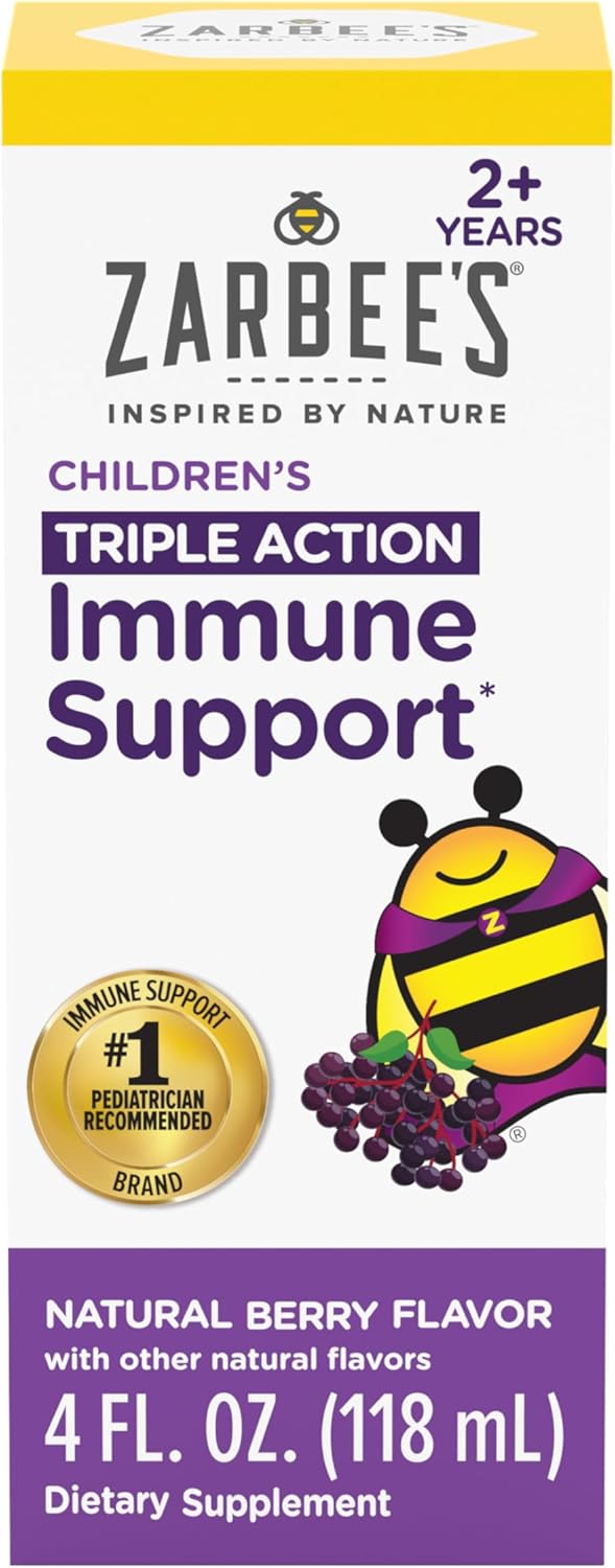 Zarbee's Elderberry Syrup for Kids, Daily Immune Support with Vitamin C & Zinc, Childrens Liquid Supplement, Natural Berry Flavor, 4 fl oz - Image 1