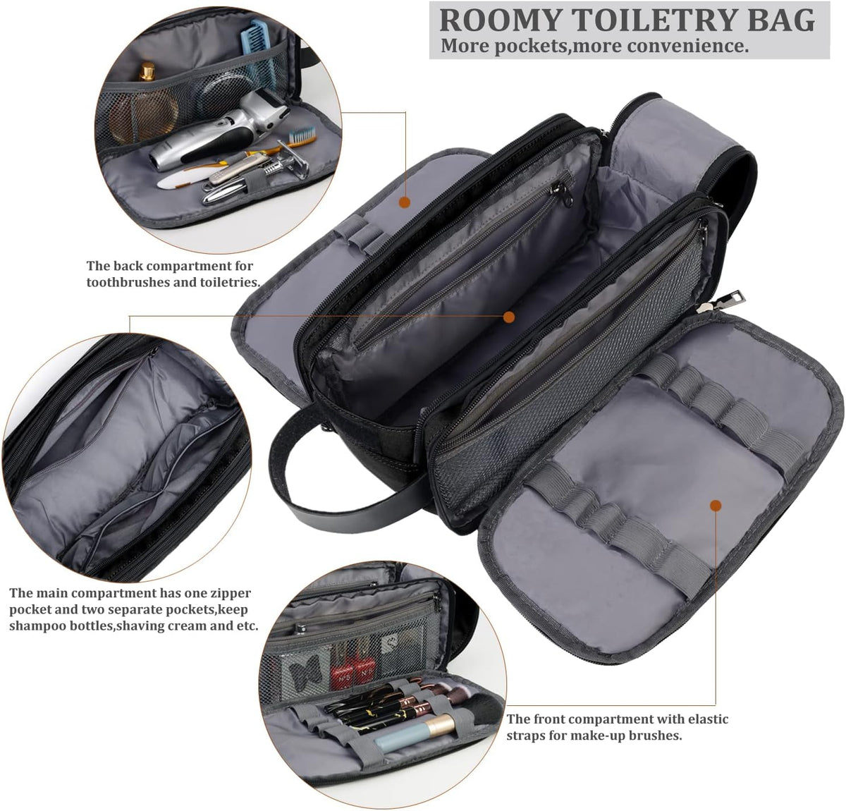 CROCOD shaving bag open view displaying double zippers