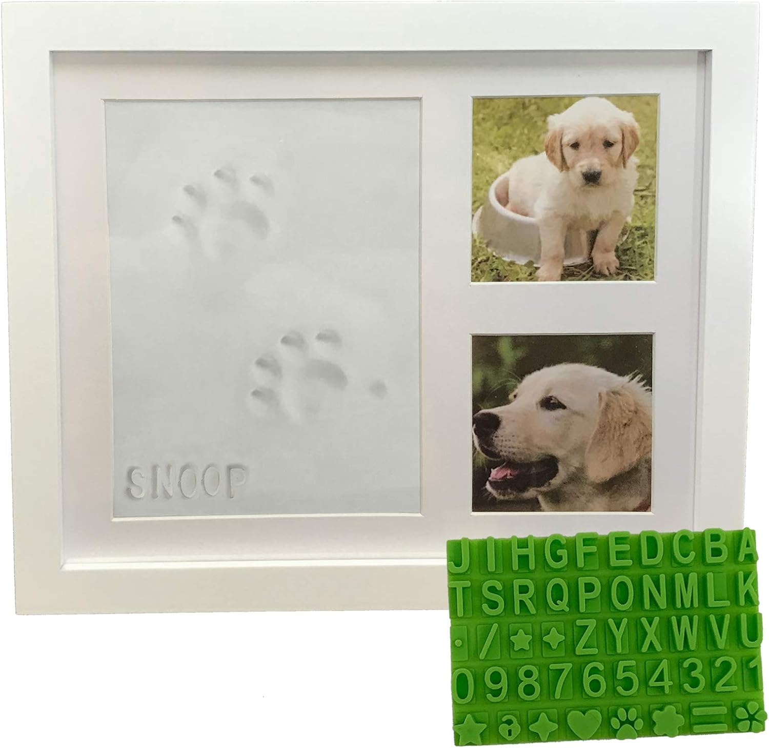 Baby Mushroom ultimate pet paw print keepsake kit white wooden frame front view