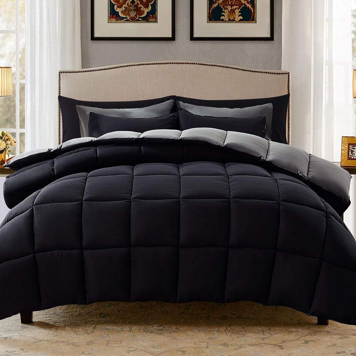 Decroom Lightweight 3 Pieces Comforter Set King Quilted Duvet Insert | White Solid Down Alternative Comforter with 2 Pillow Sham for All Season - Image 15