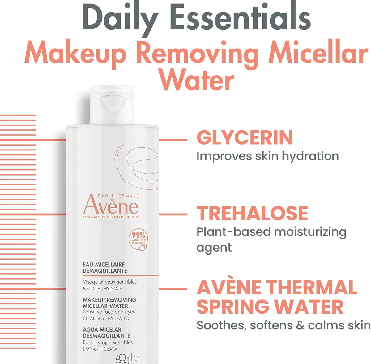 Avène 3-in-1 micellar cleanser bottle side profile