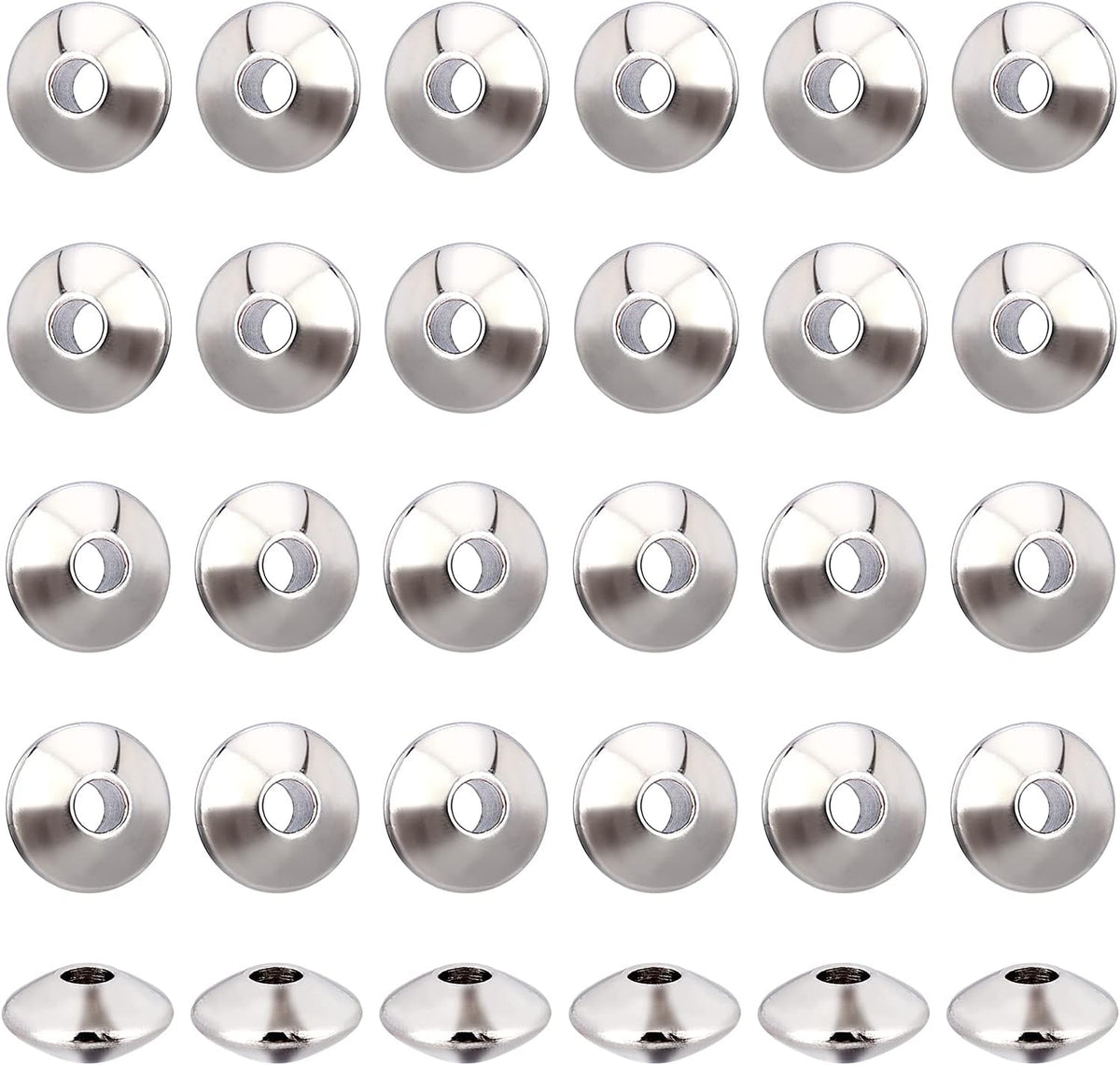 NBEADS 100 pieces 6 millimeter stainless steel spacer beads front view