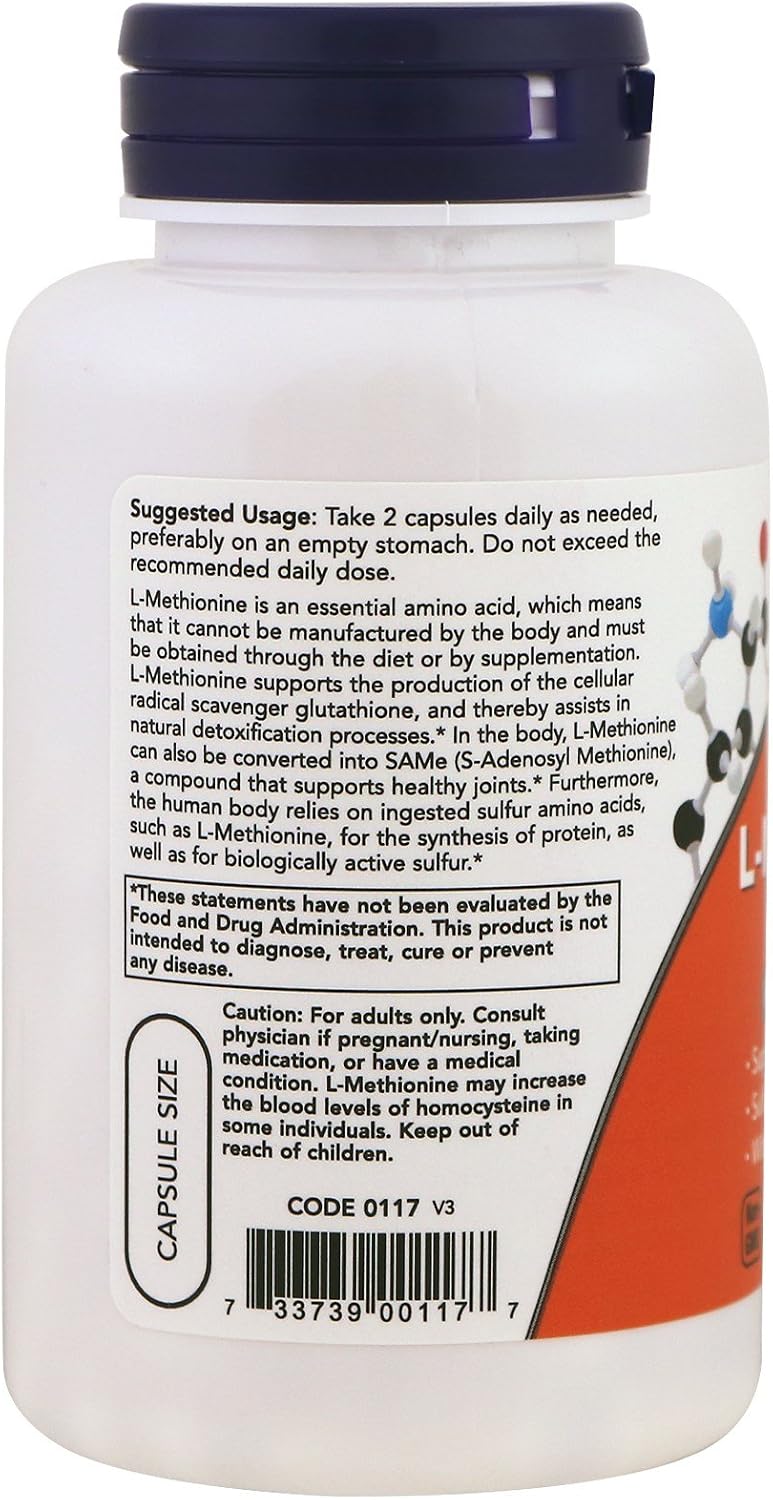 Now Foods L-Methionine capsules container side profile