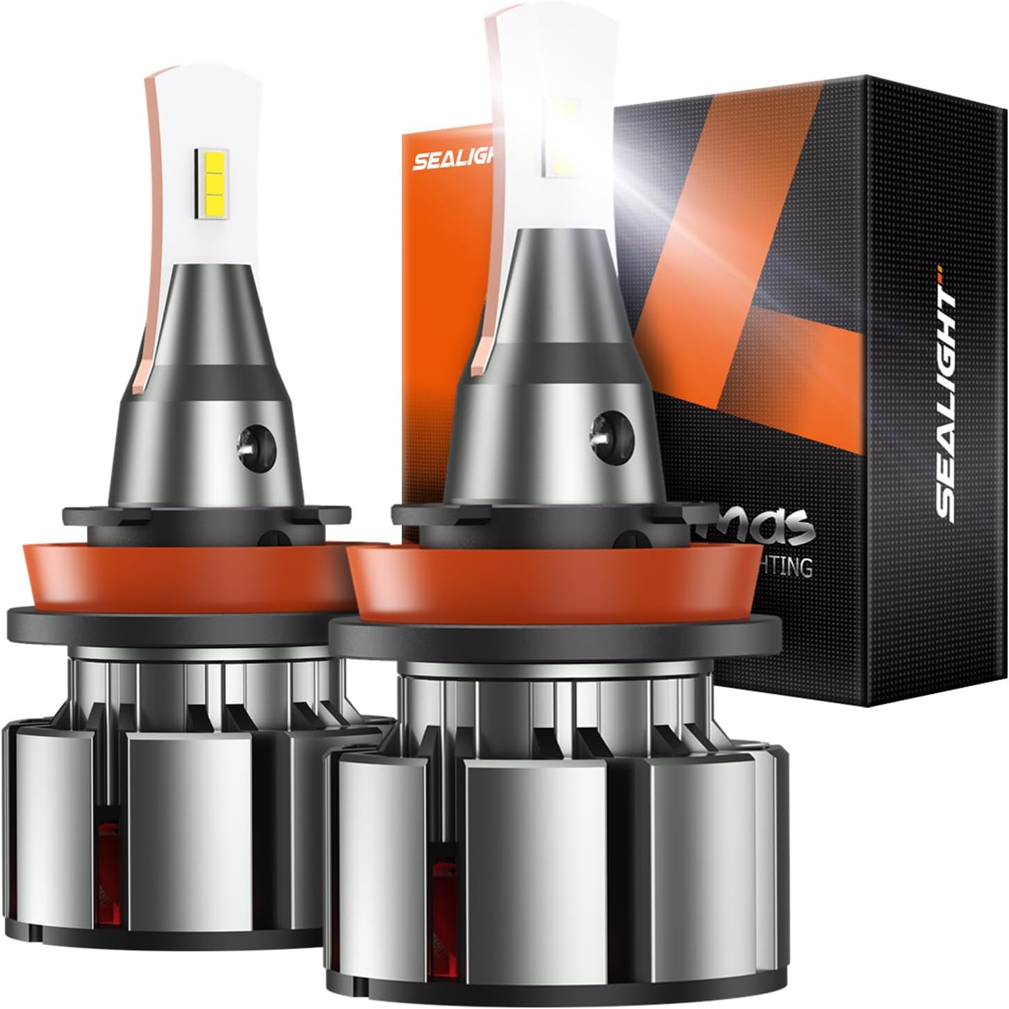 SEALIGHT H8 H16 LED fog light bulbs front view showing compact silver aluminum housing
