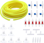 Full view of twenty five feet clear aquarium line with custom control valves for fish tanks.