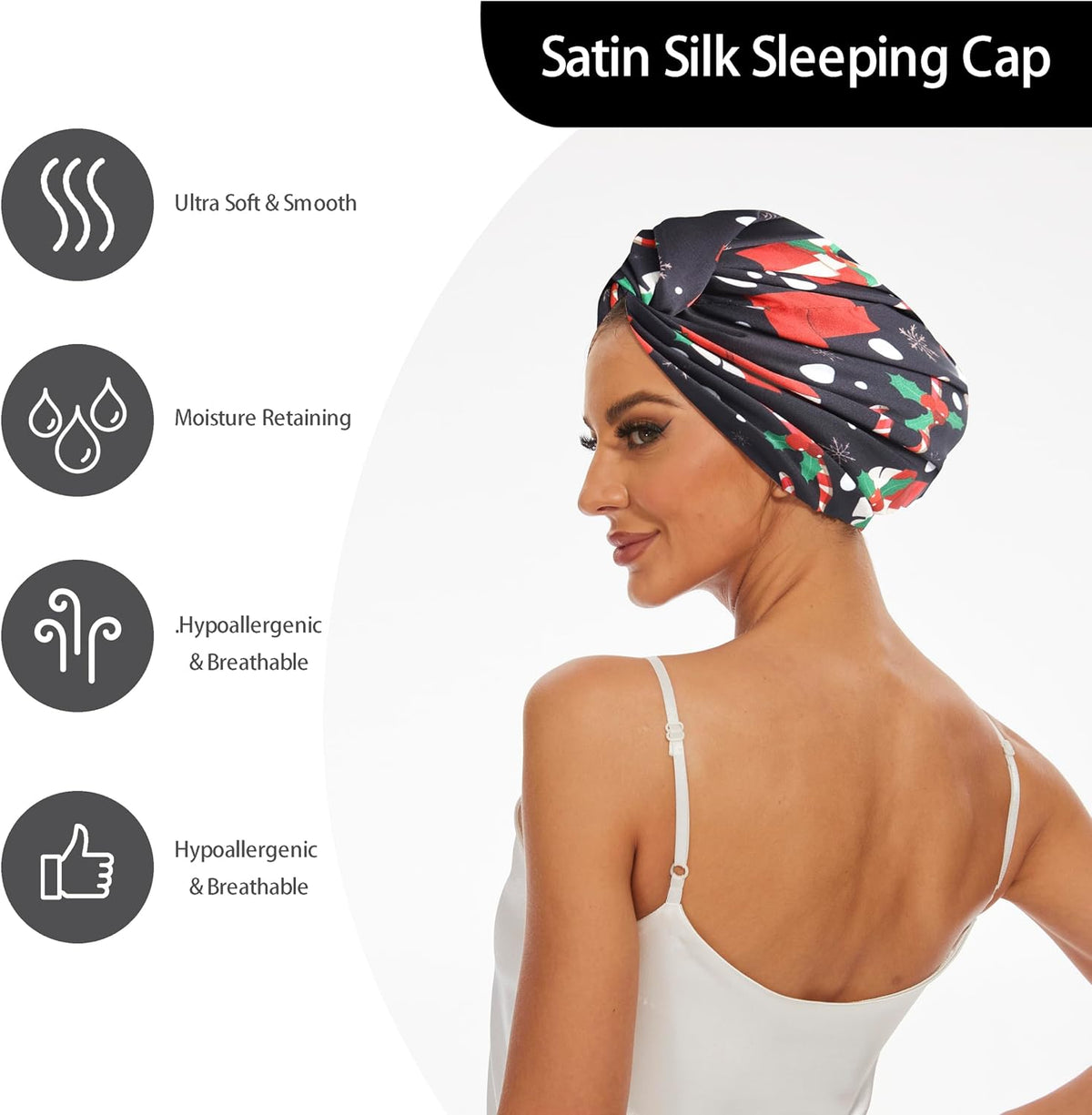 Kaahynno night turban displaying Christmas print pattern