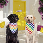 Pet wearing rainbow triangle bib side view
