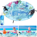 Tondiamo 2-in-1 baby beach pool and blanket front view showing colorful ocean graphics.