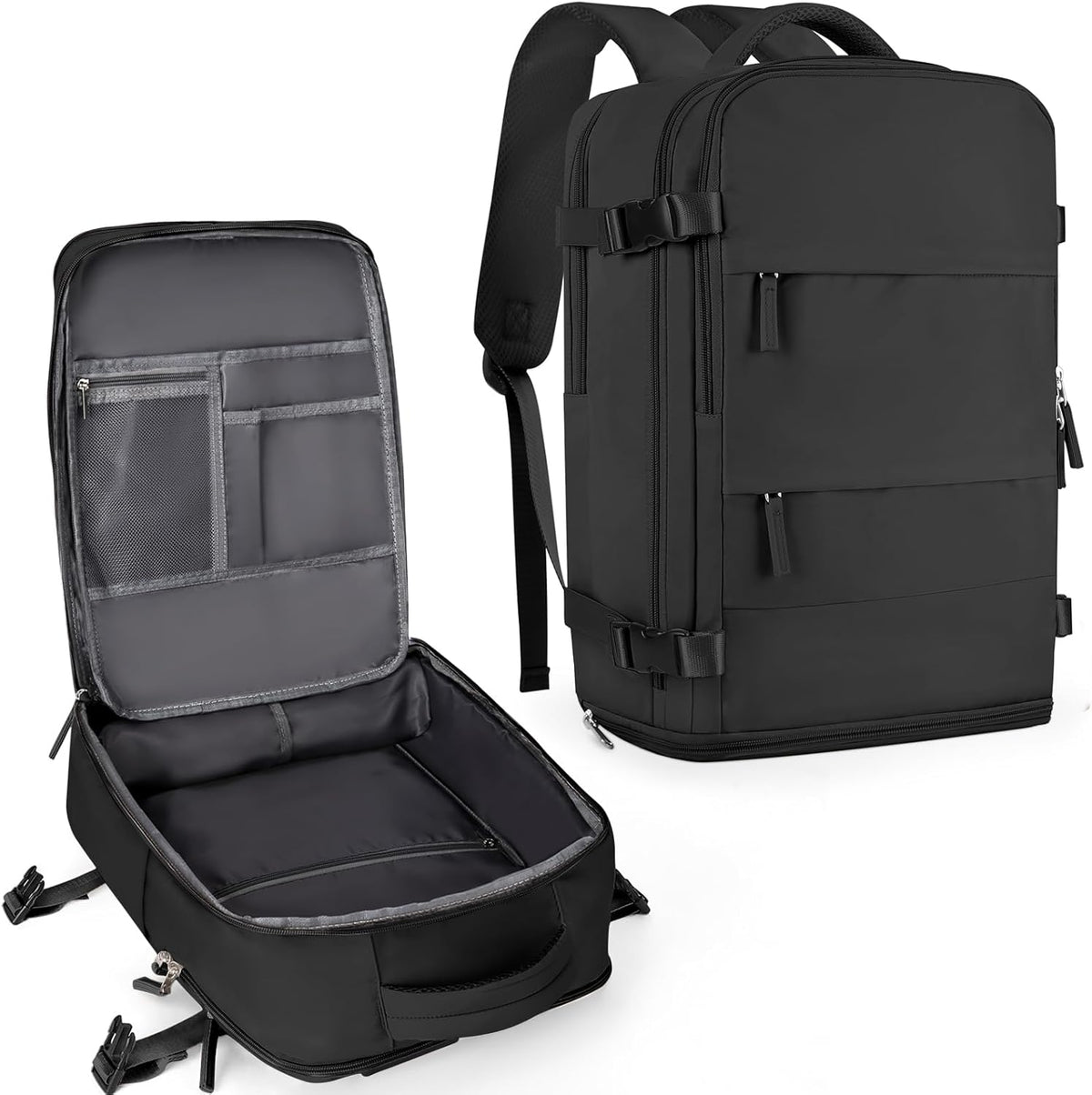 Coowoz large travel backpack front view in black color