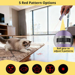 OUMSIS purple pet chase toy showing the exposed USB charging port under the back cover.