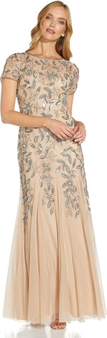 Adrianna Papell formal gown sheer illusion neckline