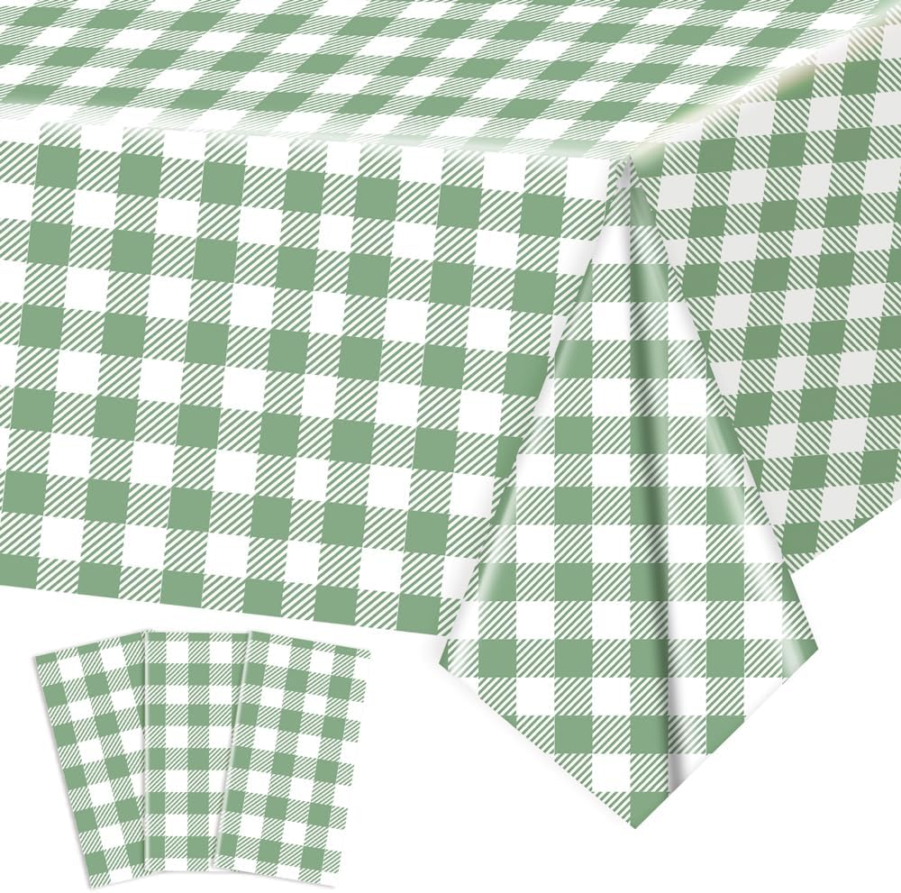 Tonyta Party green gingham tablecloth front view on table