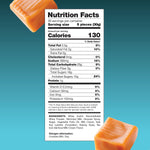 Close up view of unwrapped CRAZYOUTLET chewy sea salt caramel cubes highlighting the smooth texture.