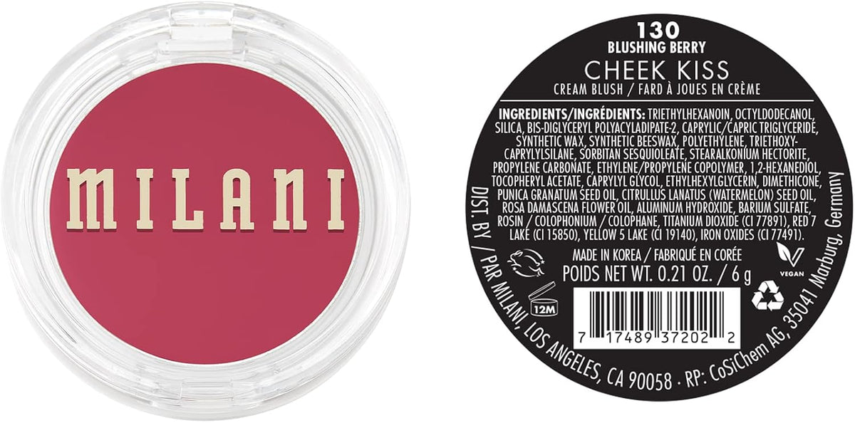 Milani cream to gel blusher in shade Blushing Berry showing the open product pan texture.