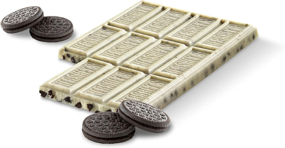Authentic HERSHEY'S USA imported chocolate bar broken into individual pieces for snacking.