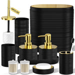 InnJoey 10 piece bathroom accessory set front view featuring black ribbed organizers with gold pumps