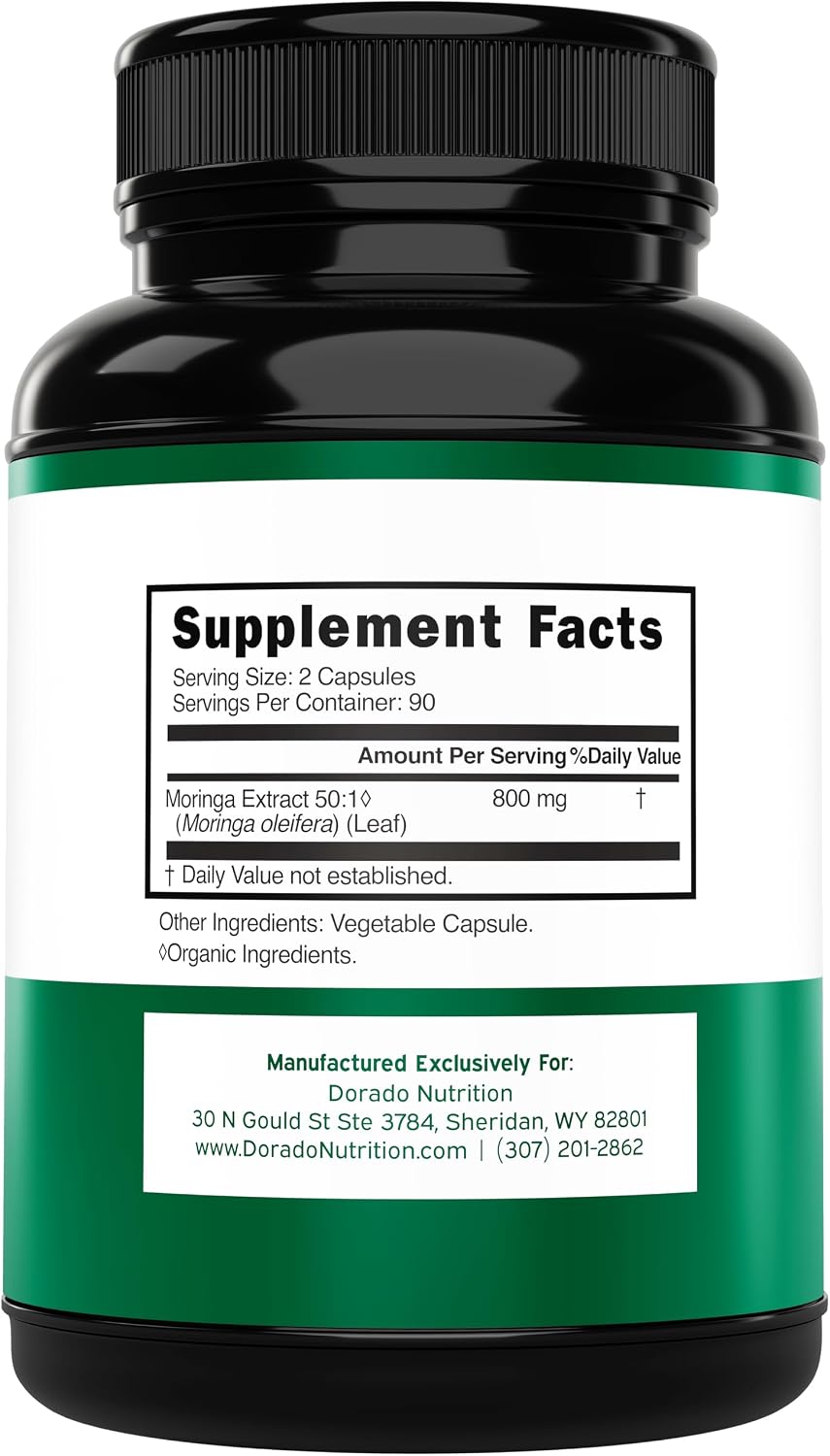 Moringa supplement bottle showing 180 count label