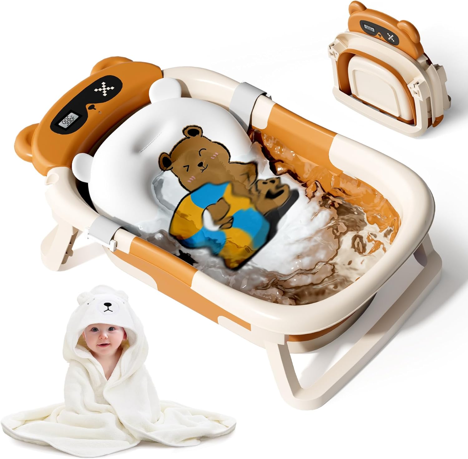 Kerbwry collapsible baby bathtub brown front view