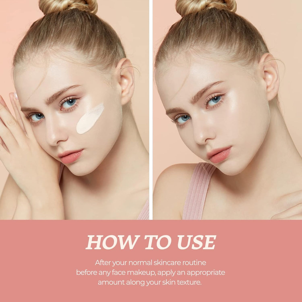Swatch demonstration of ETUDE Face Blur coral tint cream on skin for tone correction.