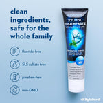 Xyloburst mint toothpaste cap open showing texture of the paste