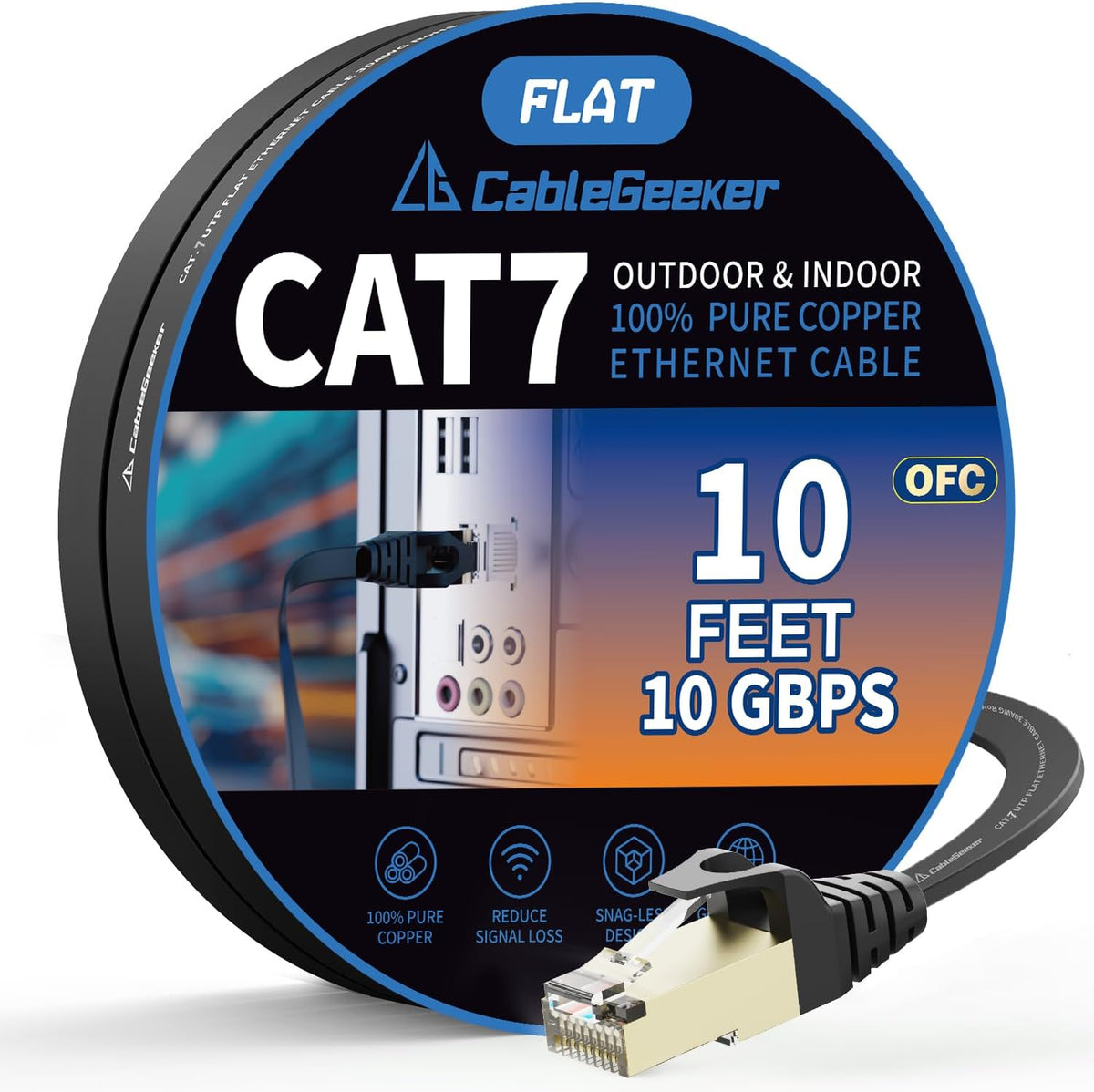 Cat7 Shielded Flat Ethernet Cable, 50 ft, 10Gbps, White | 600MHz, Shielded Flat Design, Gold-Plated RJ45, for Routers, Gaming Setups, Home Offices, and Space-Saving Runs Along Walls - Image 9