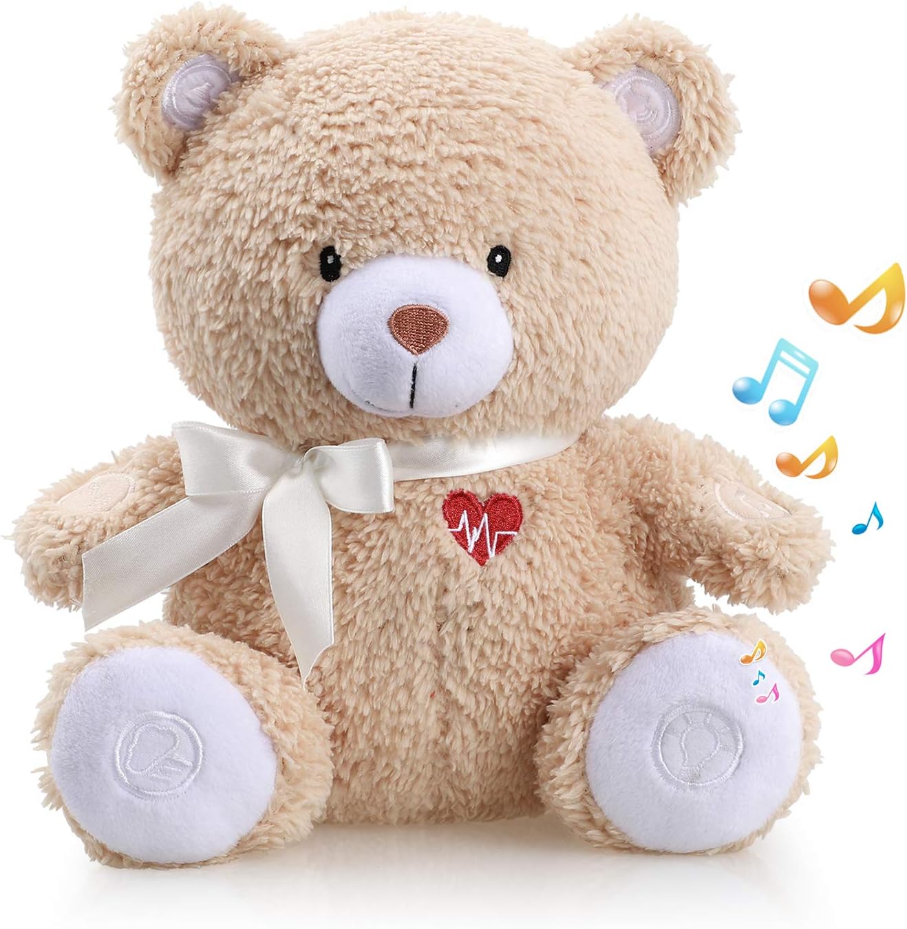 BEREST baby cry activated sleeping aid soother bear front view showing embroidered red heart