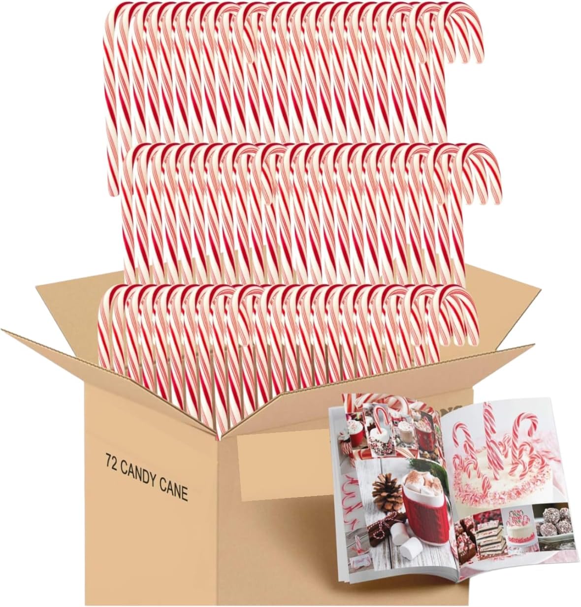 Spangler candy canes bulk seventy-two count box front view featuring red and white striped holiday treats.