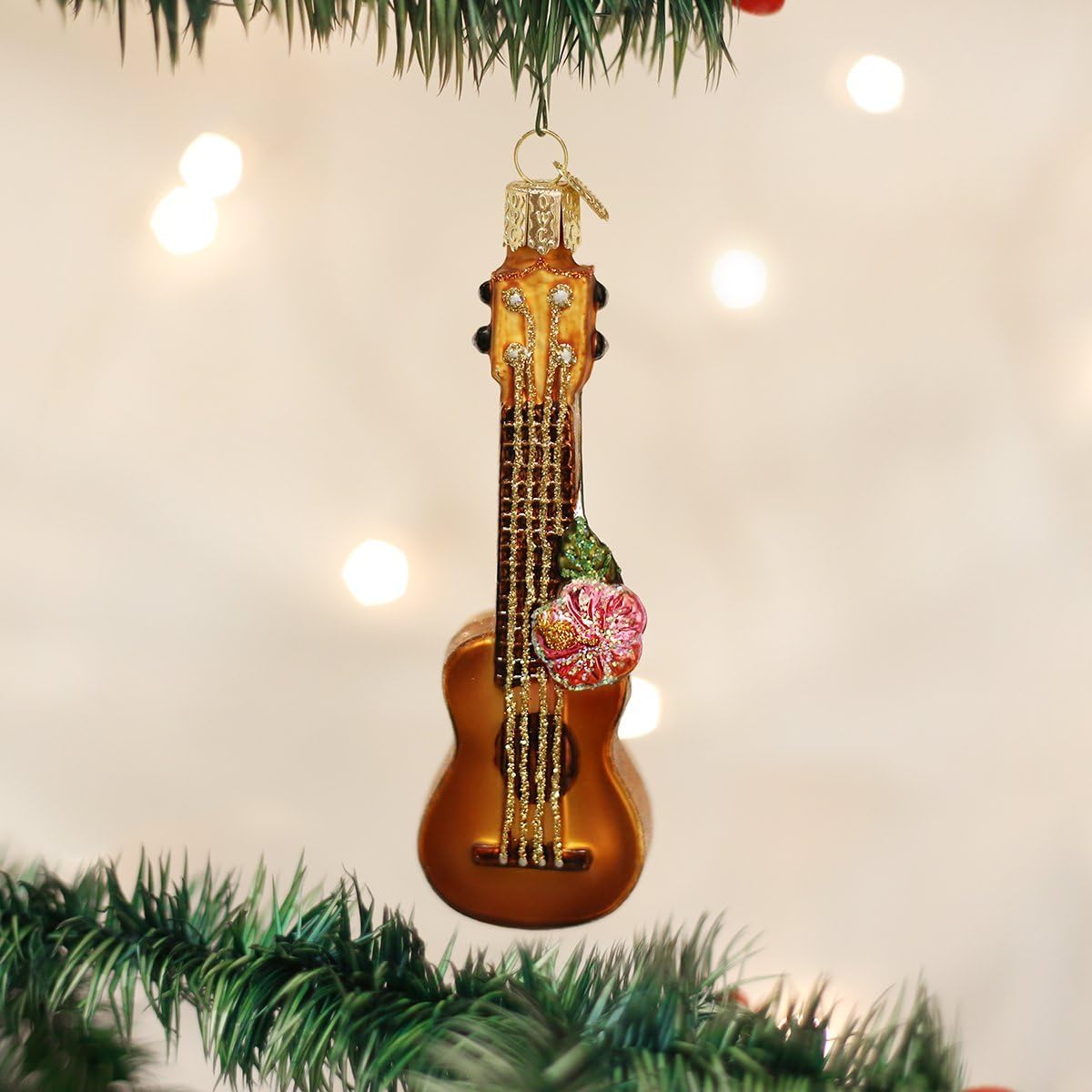Old World Christmas ukulele ornament side angle