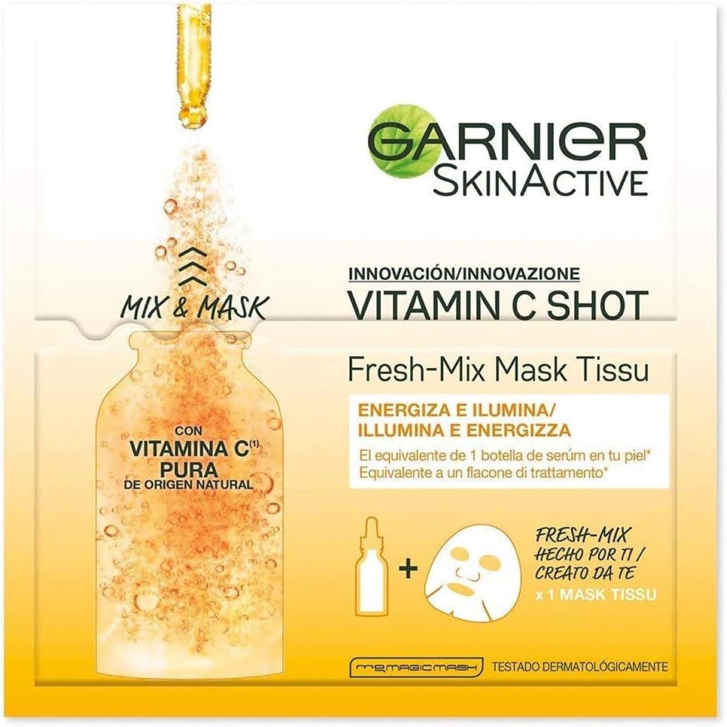 SkinActive Garnier Fresh-Mix Vitamin C Tissue Mask front view packaging