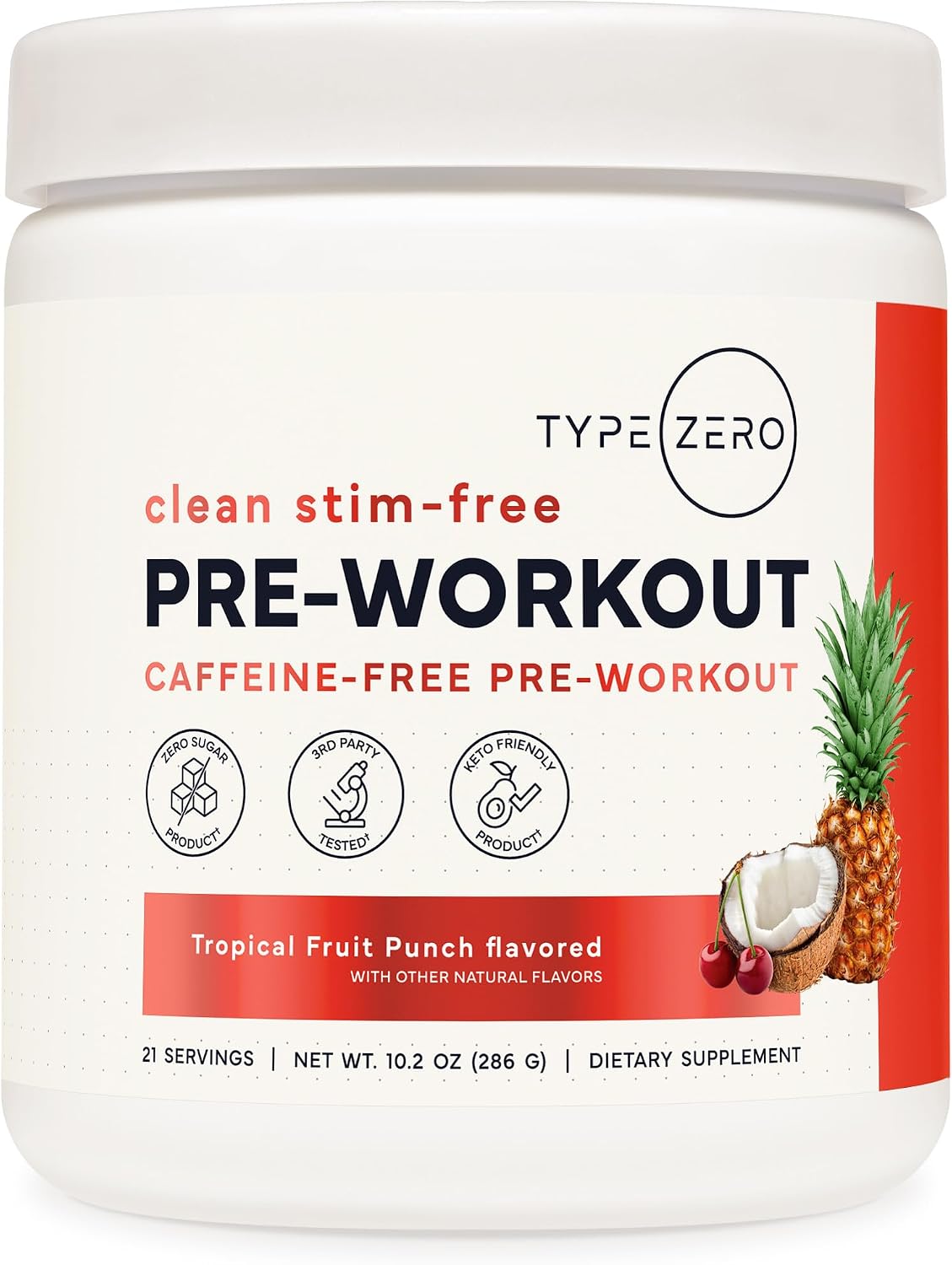 Type Zero Clean Stim Free Pre Workout Powder front view tub