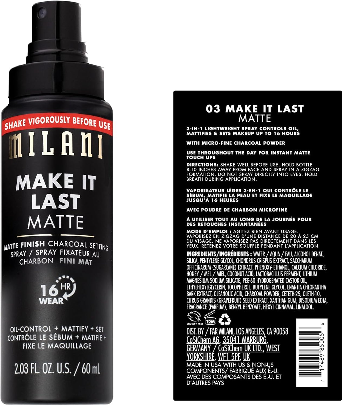 Milani matte oil absorbing primer and setting spray packaging details