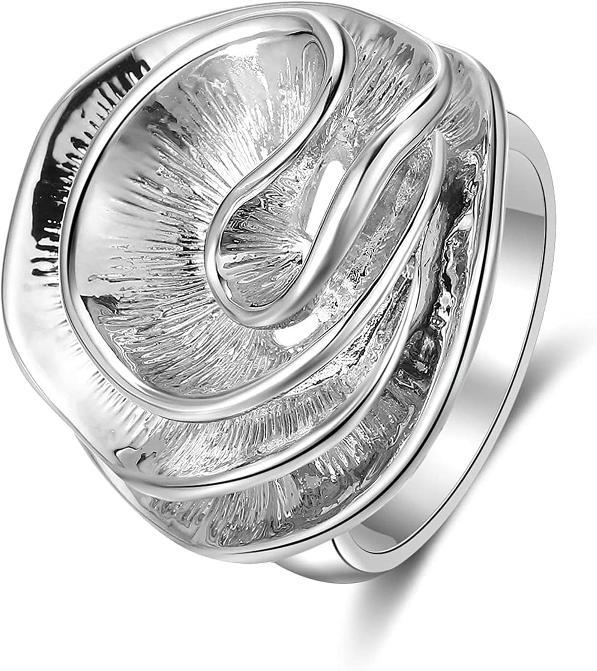Aprilery chunky ring front view showing gold and silver statement rose flower design