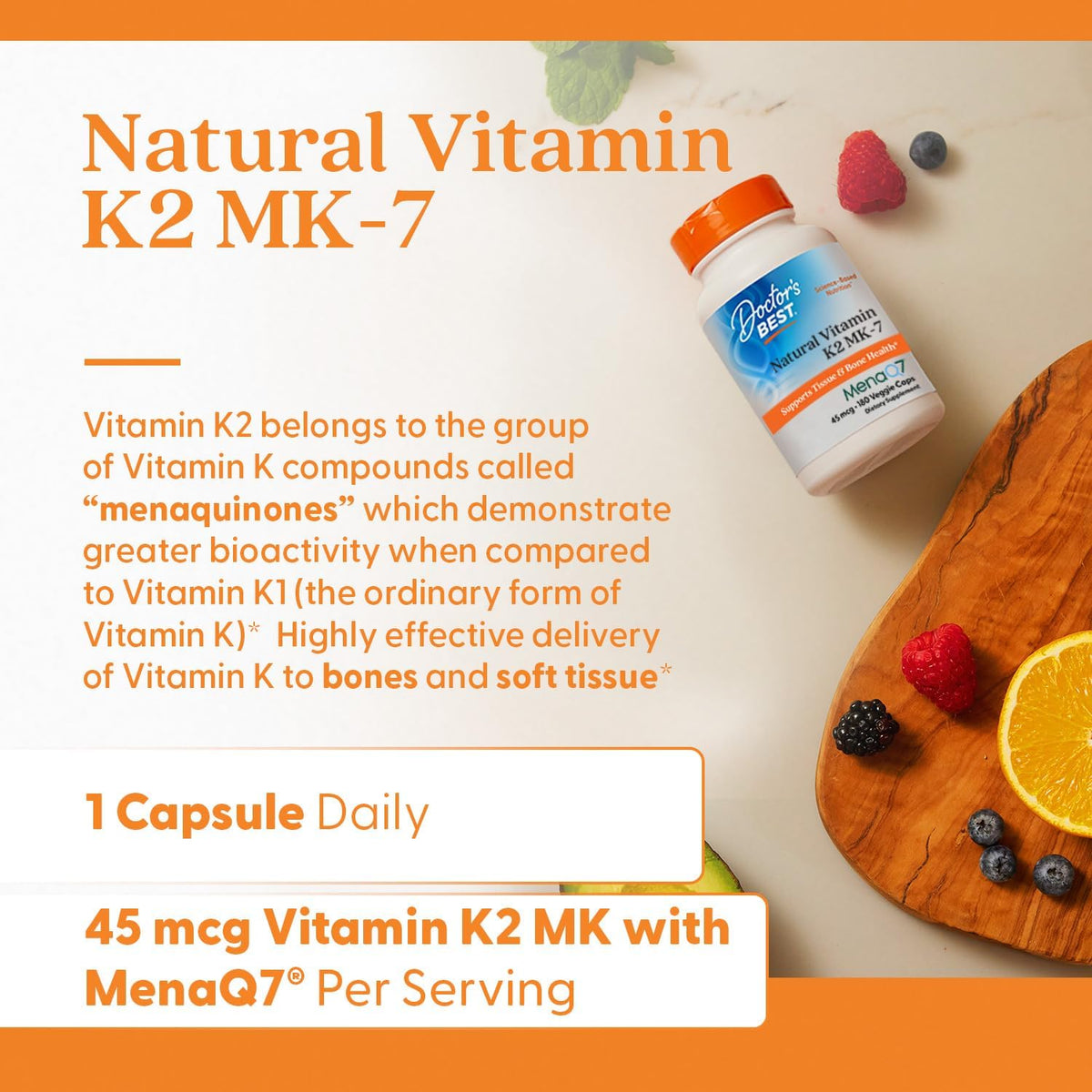 Doctor's BEST Natural Vitamin K2 MK7 Supplement, Non GMO, 180 Veg Caps - Image 4