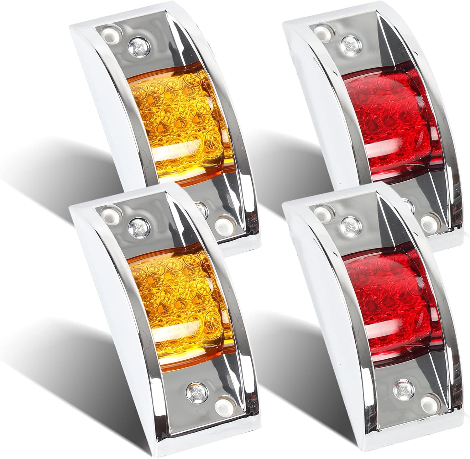 LiLoom trailer side marker light front view showing chrome armored housing and twelve bright LED diodes