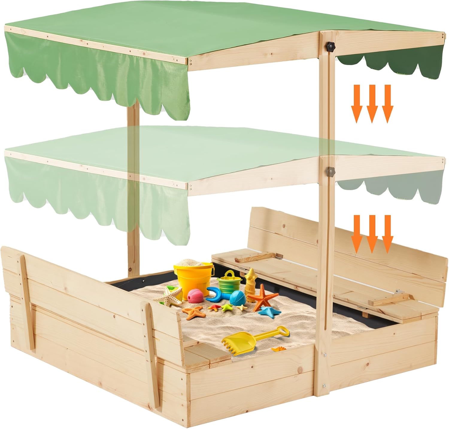 Yoleny kids wooden sandbox with canopy front view