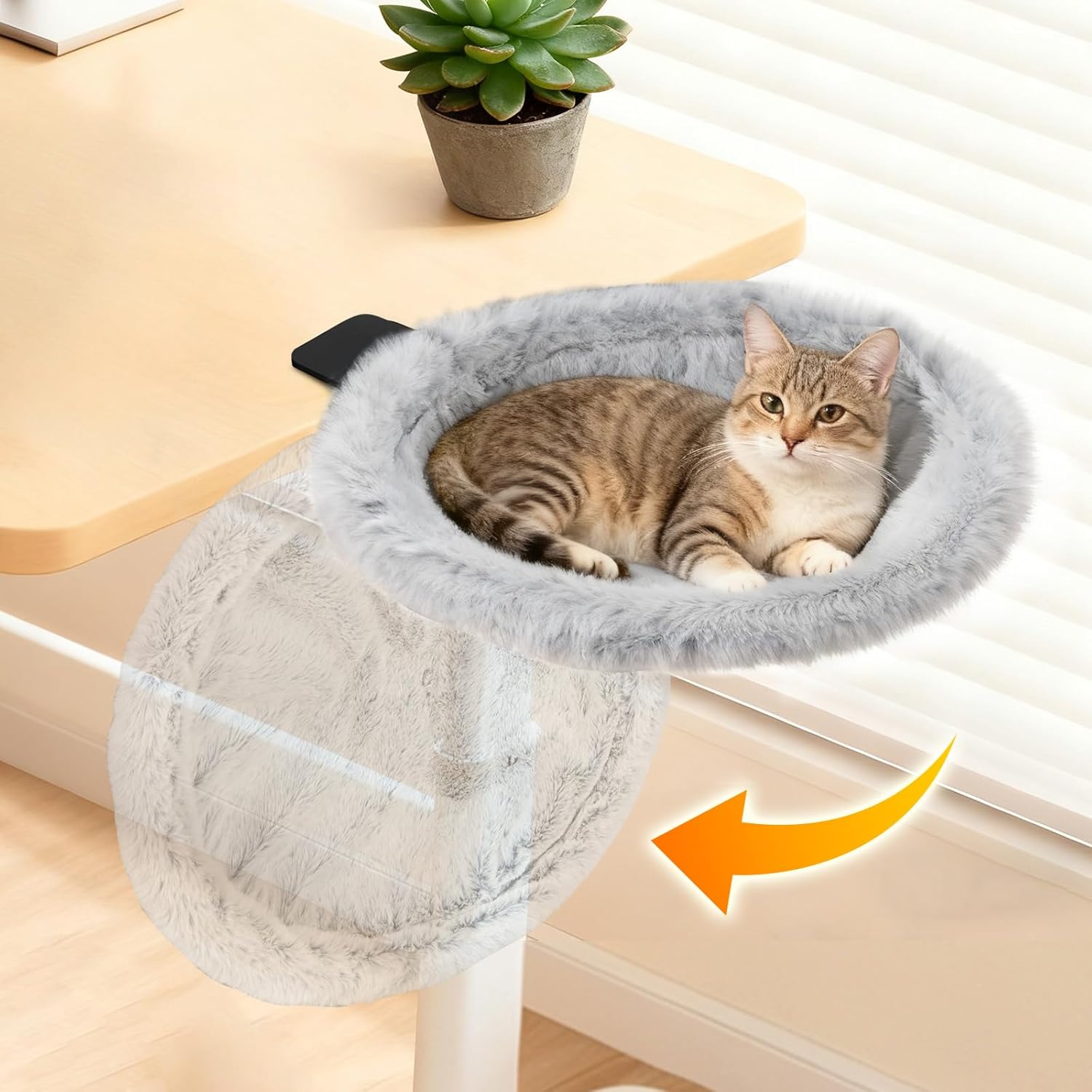 Pawaboo cat desk bed attached to an office table