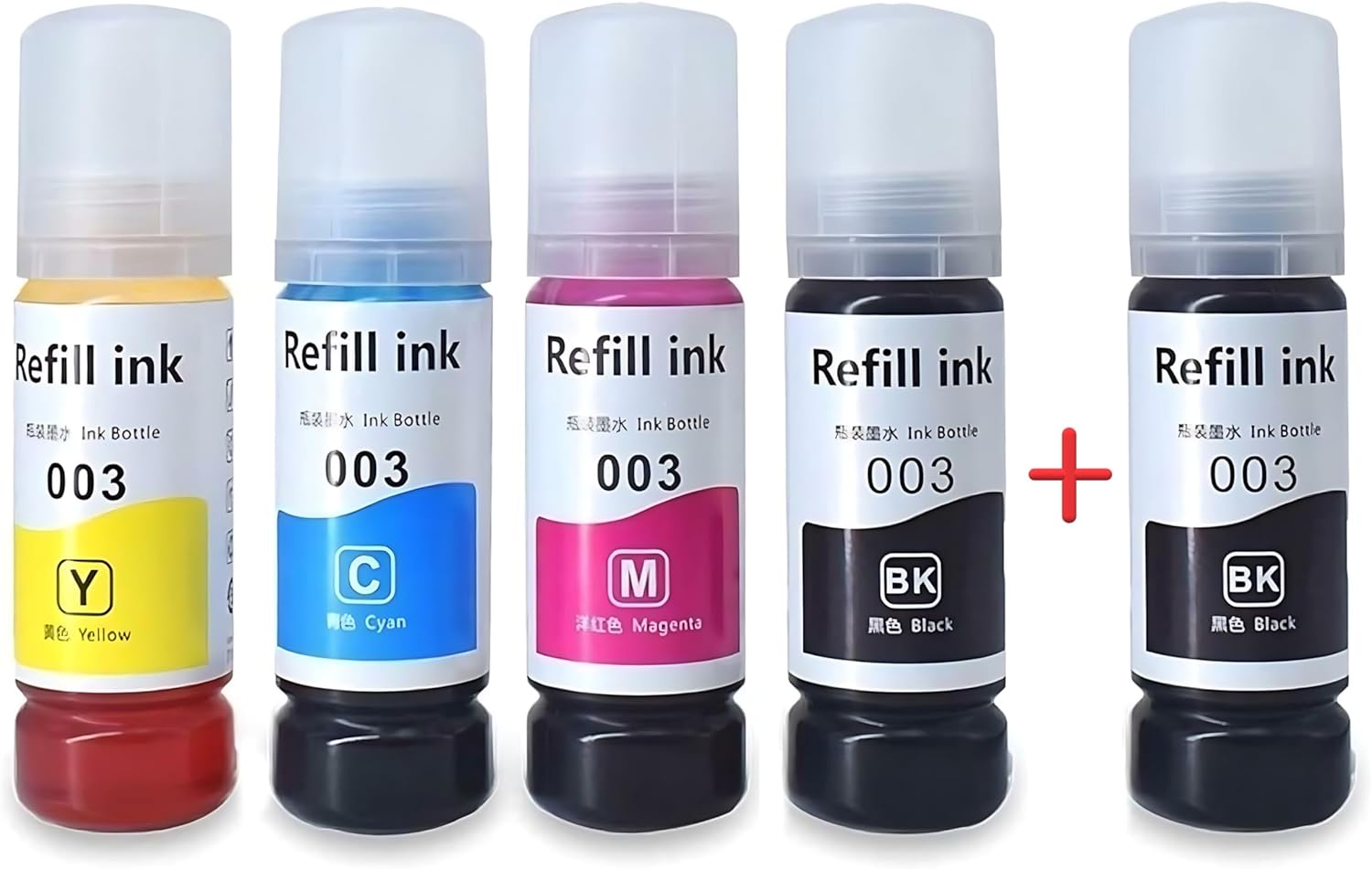 003 Compatible Refill Ink for Epson L3110, L3150, L3250, L3252 L3115, L3116, L3101, L3210, L3215, L3216, L3151, L3152, L3156, L5190 Printer – Compatible Ink Bottle for Epson 003 Ink Code (003 Set+BK) - Image 1