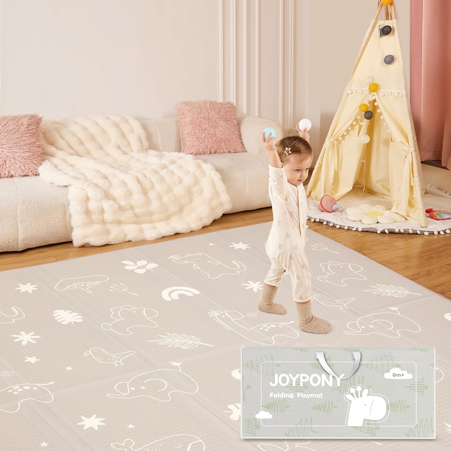 Joypony foldable baby play mat front view on floor